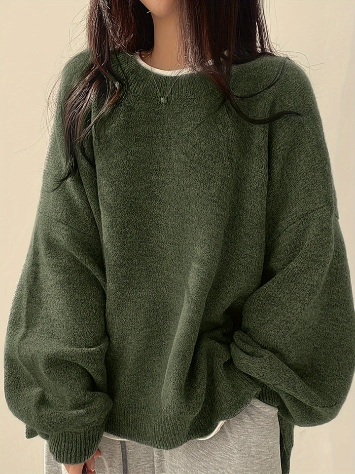 Women’s Casual Split Hem Long Sleeve Pullover Sweater