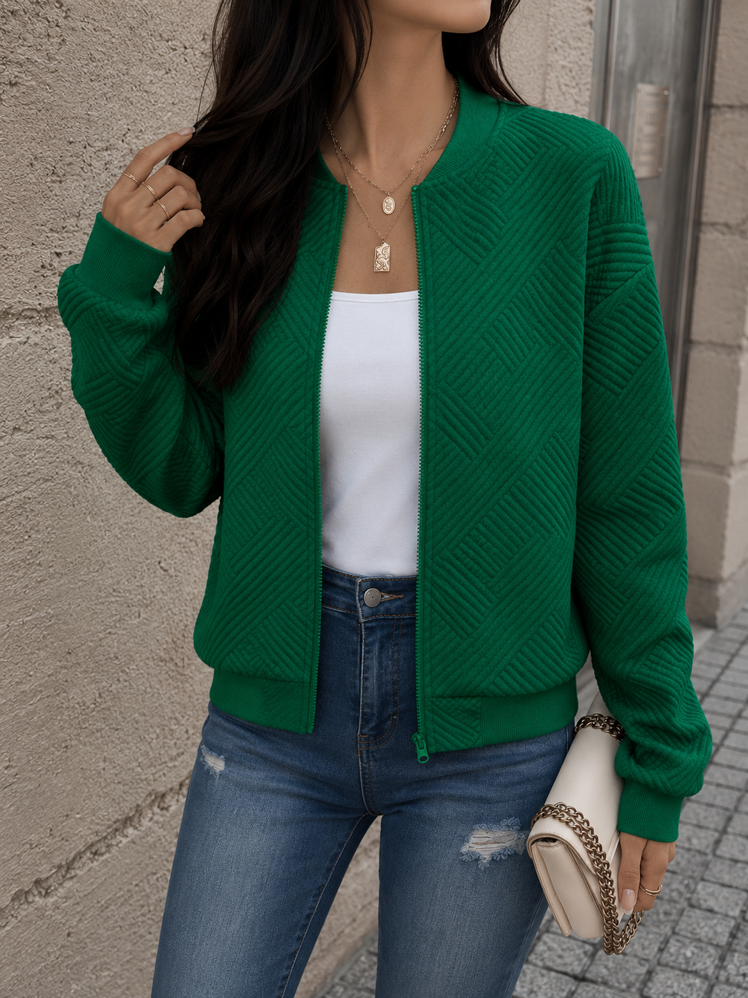 Women’s Structured Zip Up Bomber Jacket