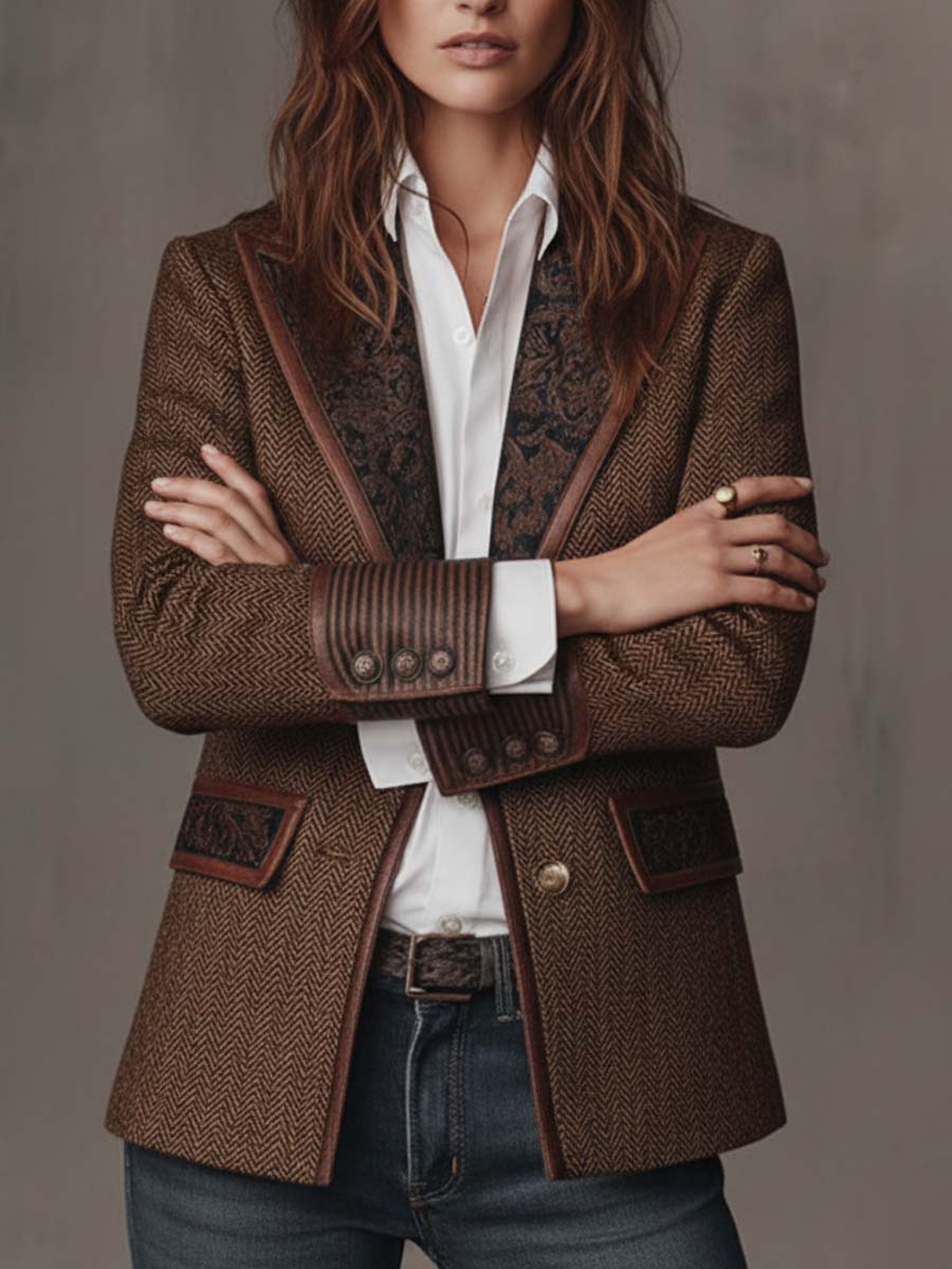 Women’s Tailored Herringbone Paneled Blazer