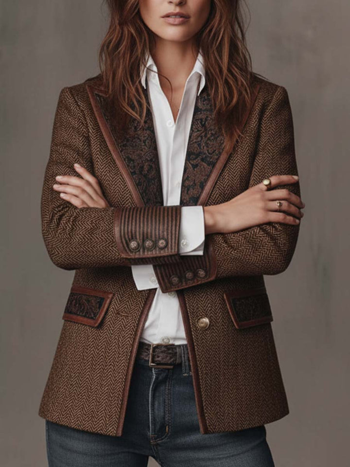 Women’s Tailored Herringbone Paneled Blazer
