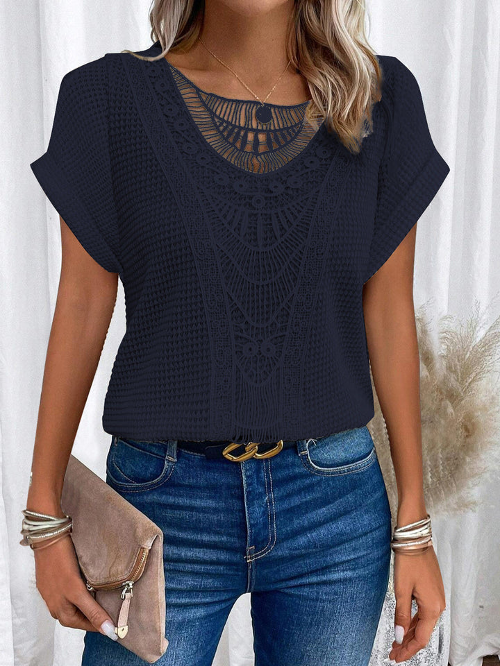 Women’s Embroidered Ruffle V Neck Top