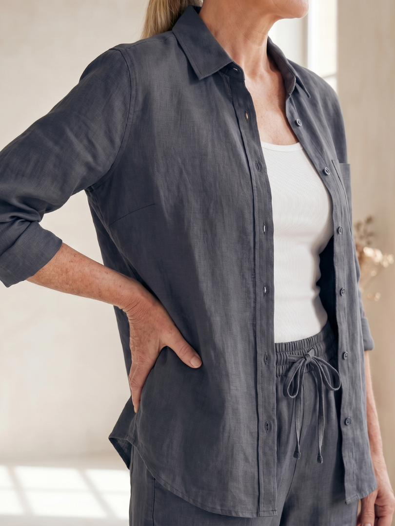 Women’s Long Sleeve Button Down Shirt And Tapered Pants Set