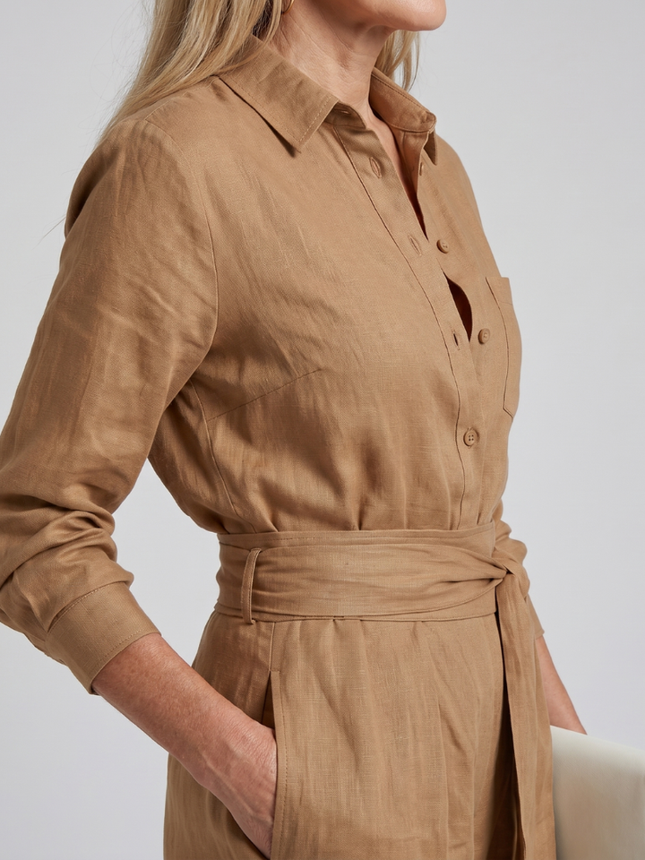 Women’s Long Sleeve Button Front Wide Leg Jumpsuit