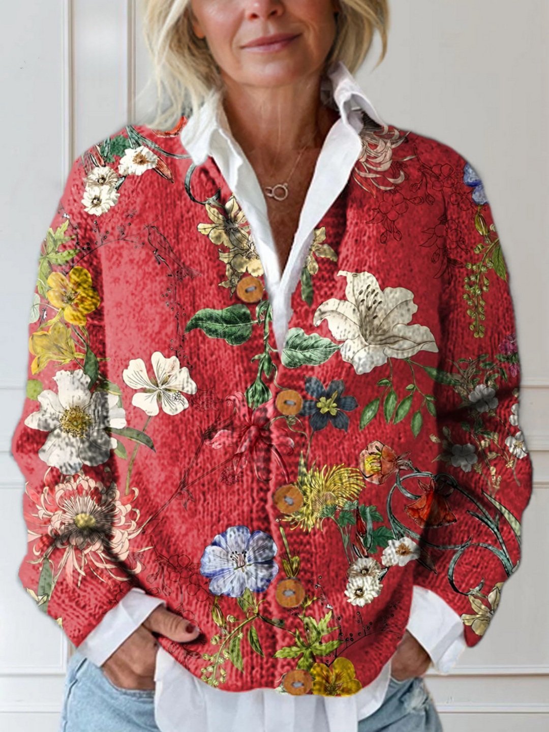 Women’s Vintage Floral Print Button Up Cardigan