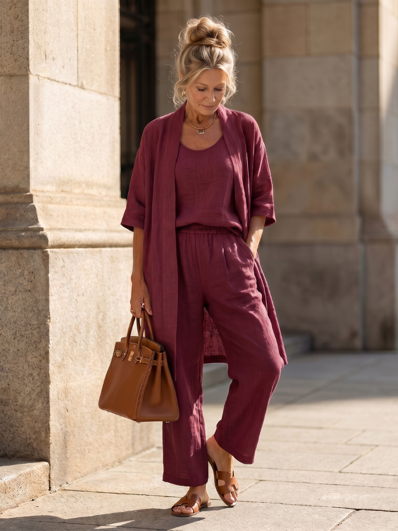 Women’s Three-Piece Relaxed Fit Top And Pants Set