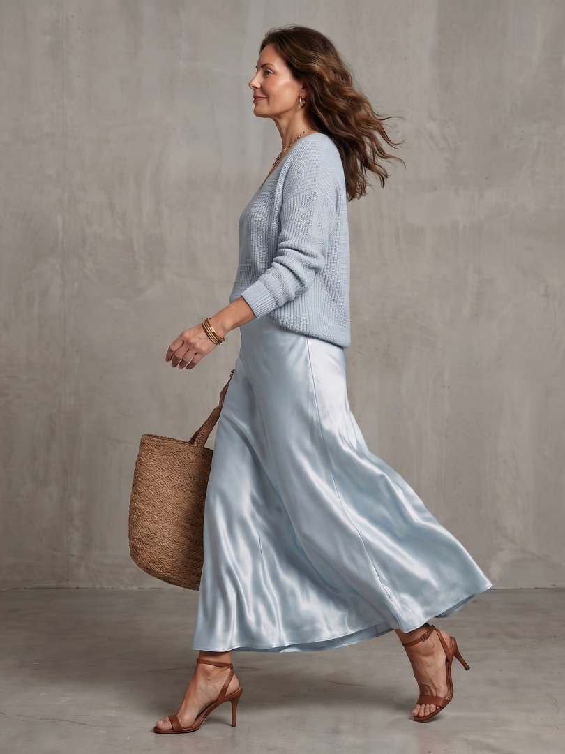 Women’s Knit Two-Piece Bias-Cut Skirt Set