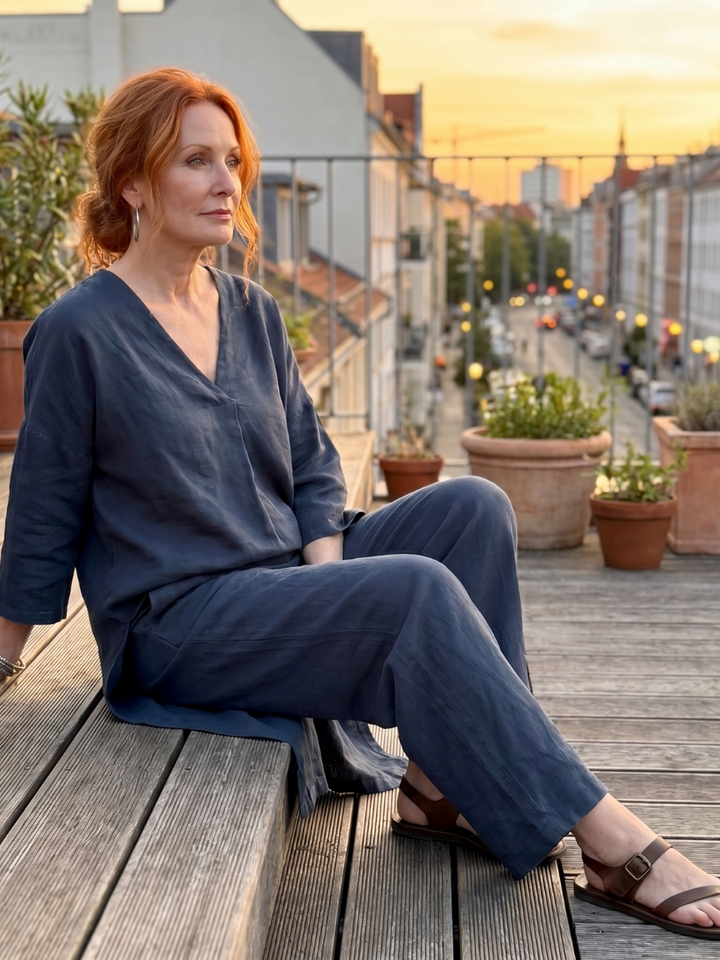Women’s Loose Two Piece Tunic Top And Wide Leg Pants Set