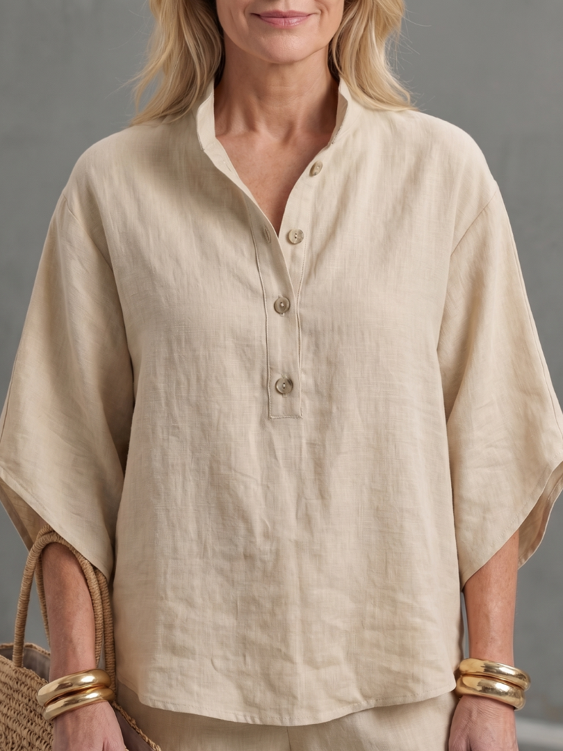 Women’s Button Front Relaxed Tunic And Trousers Set
