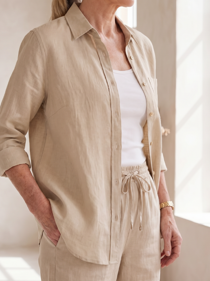 Women’s Long Sleeve Button Down Shirt And Tapered Pants Set