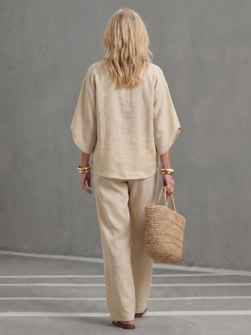 Women’s Button Front Relaxed Tunic And Trousers Set