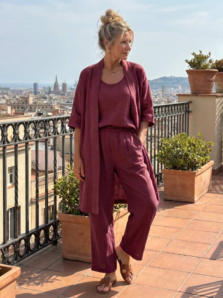 Women’s Three-Piece Relaxed Fit Top And Pants Set