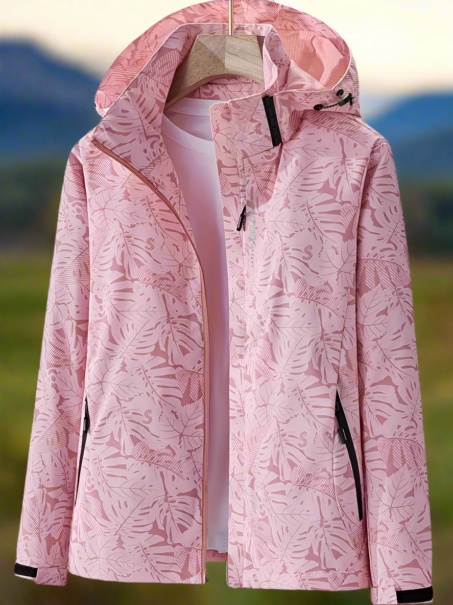Women’s Leaf Print Lightweight Windbreaker Jacket