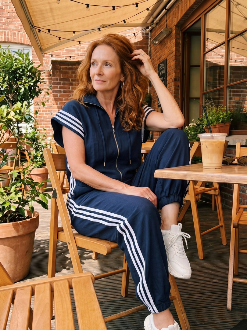 Women’s Zip Front Striped Panel Jumpsuit