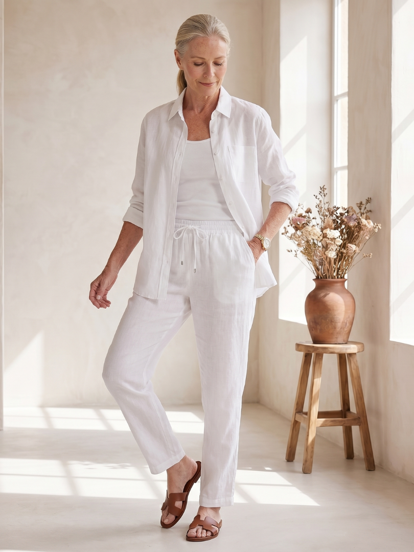 Women’s Long Sleeve Button Down Shirt And Tapered Pants Set