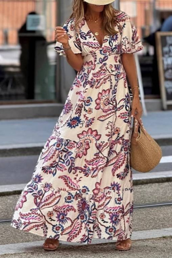 Women’s Floral Print Puff Sleeve Maxi Dress