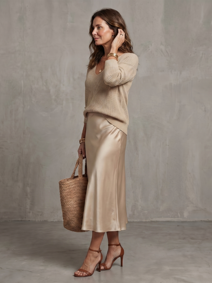 Women’s Knit Two-Piece Bias-Cut Skirt Set