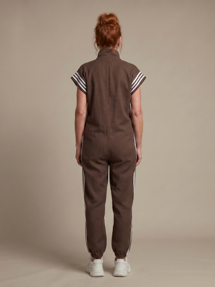 Women’s Zip Front Striped Panel Jumpsuit