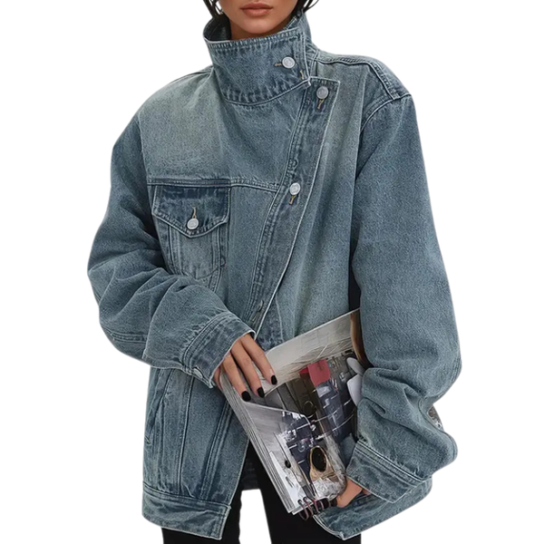 Women’s Vintage Washed High Neck Asymmetric Jacket