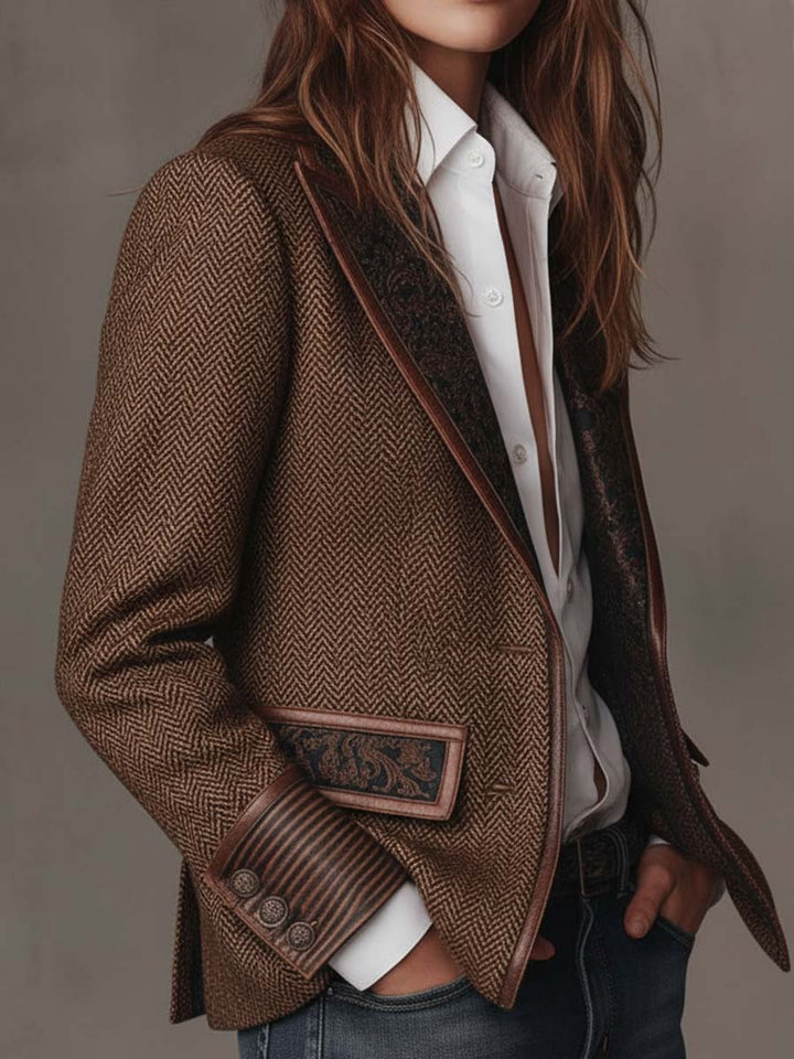 Women’s Tailored Herringbone Paneled Blazer