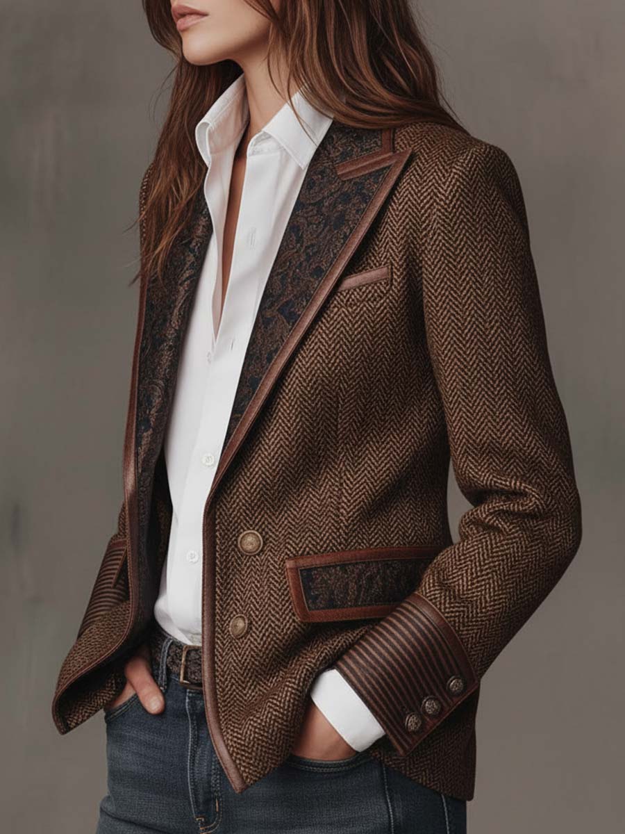Women’s Tailored Herringbone Paneled Blazer