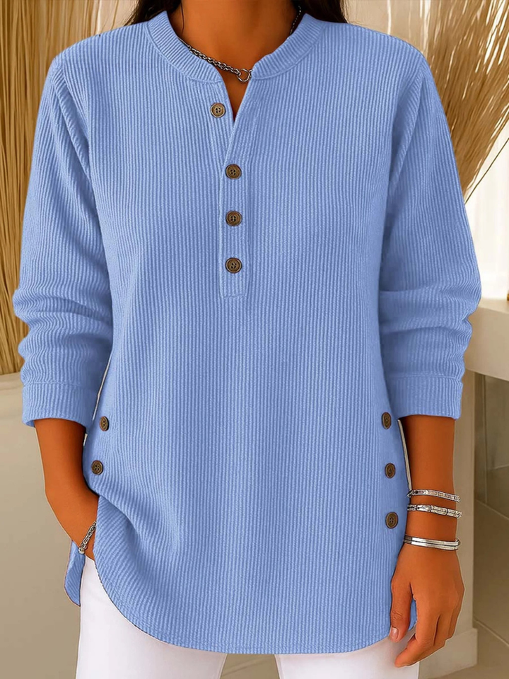 Women's Button Front Long Sleeve Henley Tunic