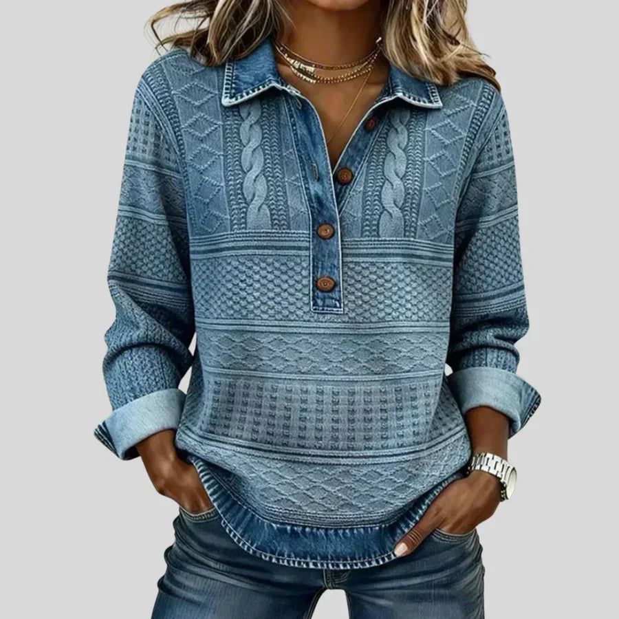 Vintage Cable Knit Collared Sweater in Blue