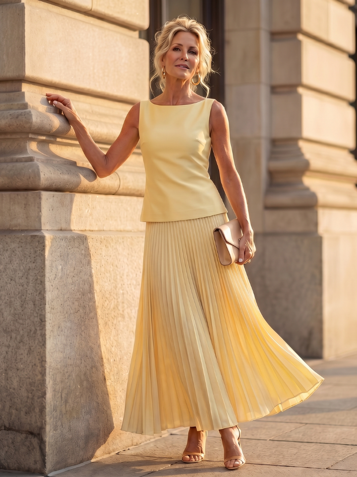 Women’s Structured Bodice Pleated Two-Piece Skirt Set