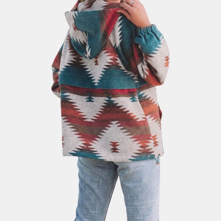 Women’s Oversized Quarter Zip Geometric Print Hoodie