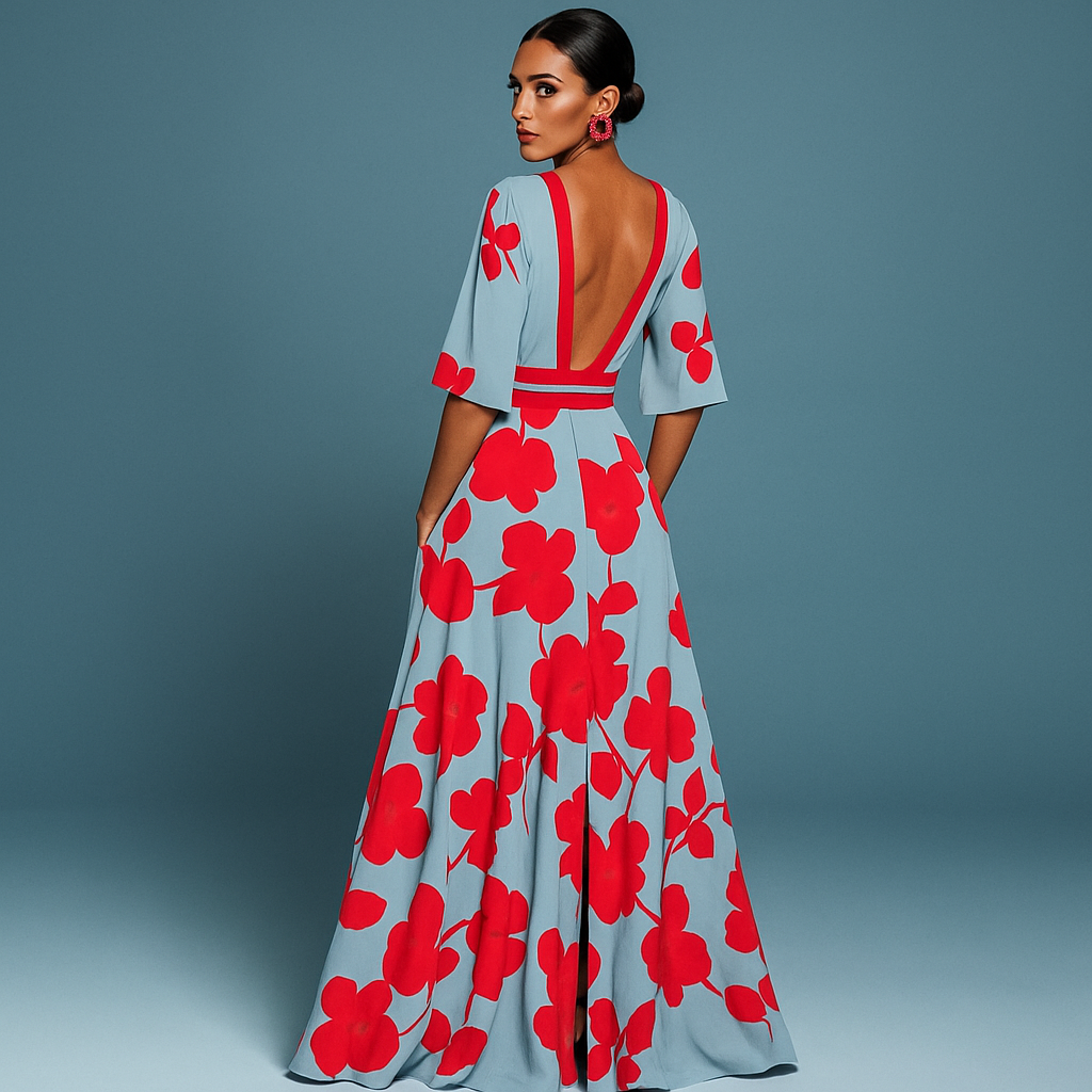 Women’s Elegant Floral Print Midi Dress
