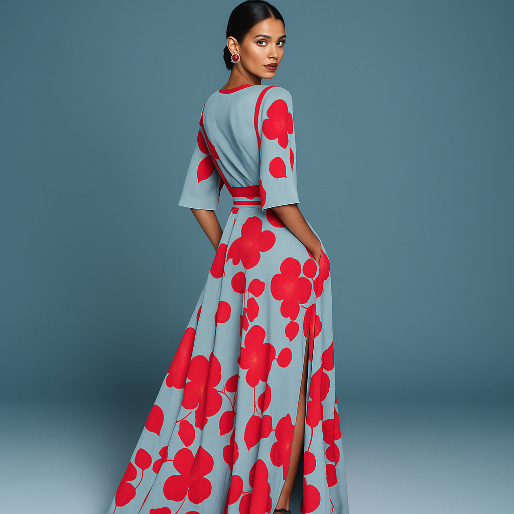 Women’s Elegant Floral Print Midi Dress