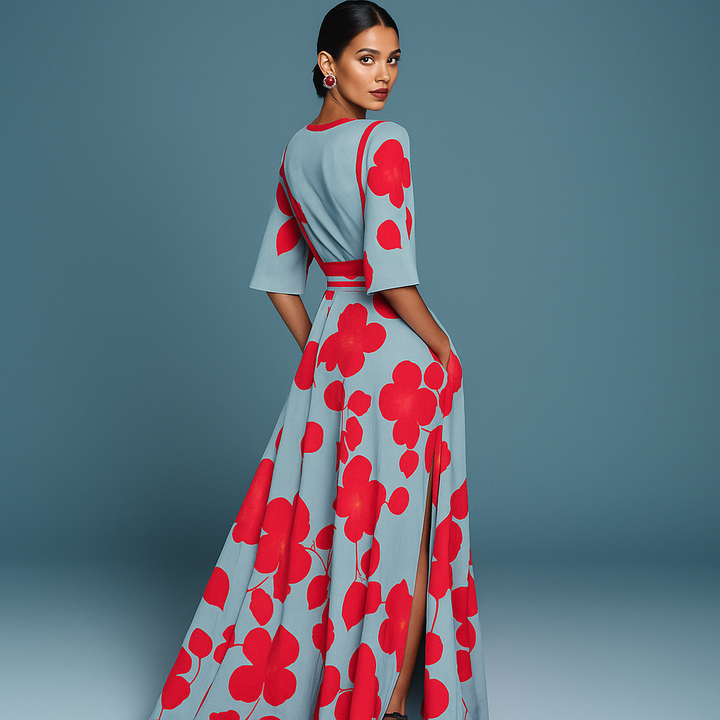 Women’s Elegant Floral Print Midi Dress