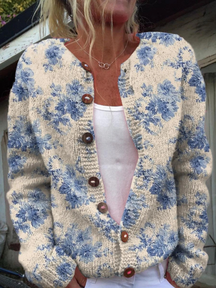 Women’s Floral Print Button Down Knit Cardigan