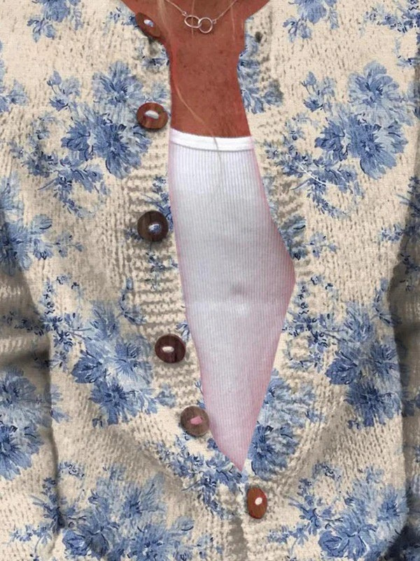 Women’s Floral Print Button Down Knit Cardigan