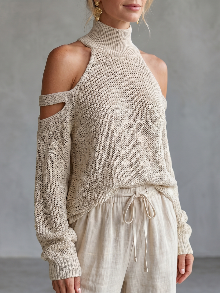 Women’s Open Shoulder Knit Top and Wide Leg Pants Set