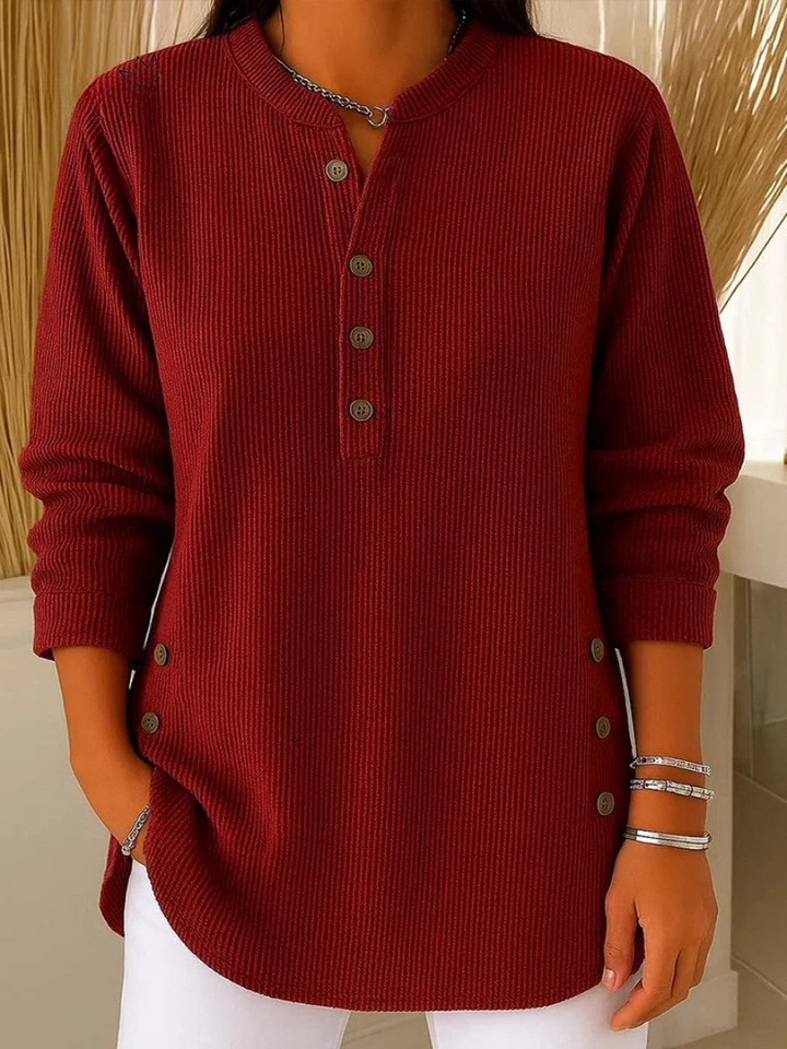 Women's Button Front Long Sleeve Henley Tunic