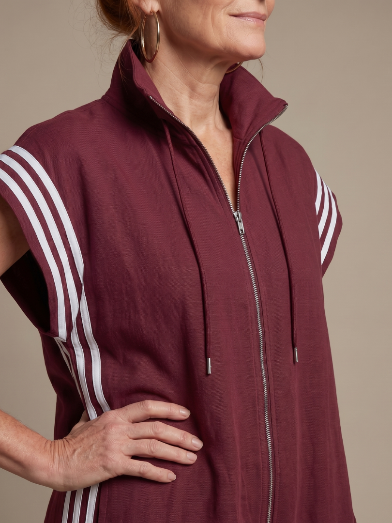 Women’s Zip Front Striped Panel Jumpsuit