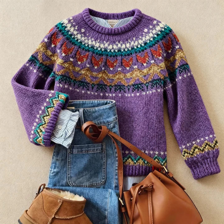 Women’s Patterned Yoke Classic Knit Sweater