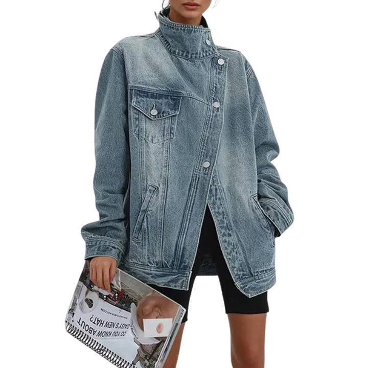 Women’s Vintage Washed High Neck Asymmetric Jacket