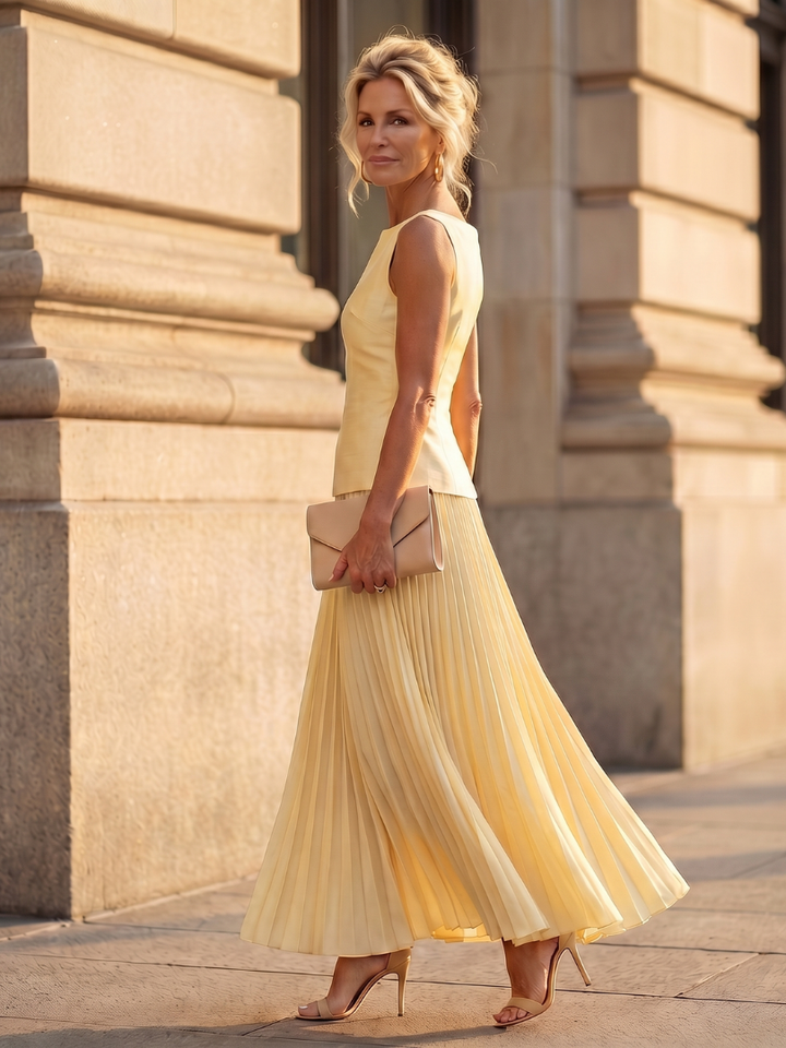 Women’s Structured Bodice Pleated Two-Piece Skirt Set