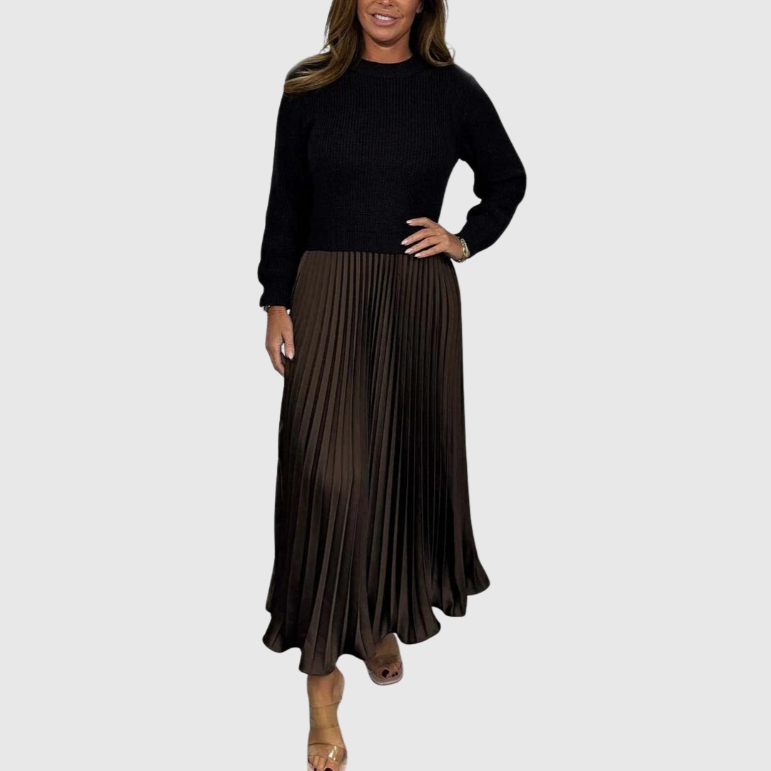 Women’s Two Piece Pleated Maxi Dress And Sweater Set