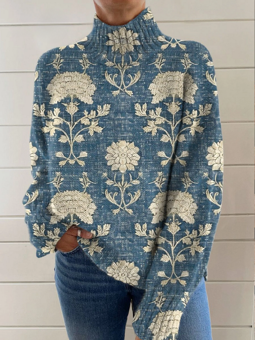 Women’s Floral Print Long Sleeve Turtleneck Top
