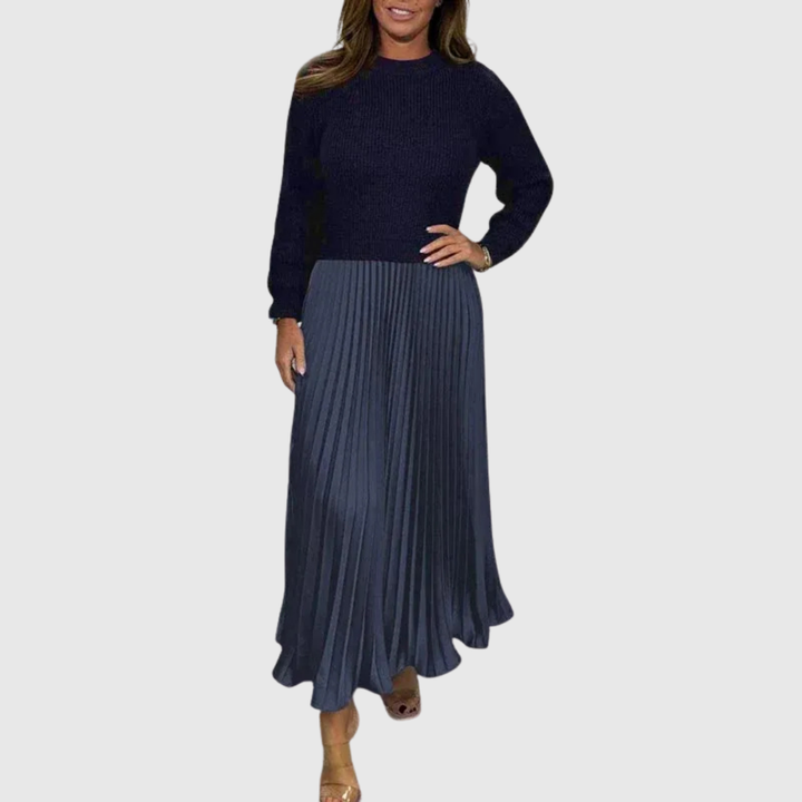 Women’s Two Piece Pleated Maxi Dress And Sweater Set