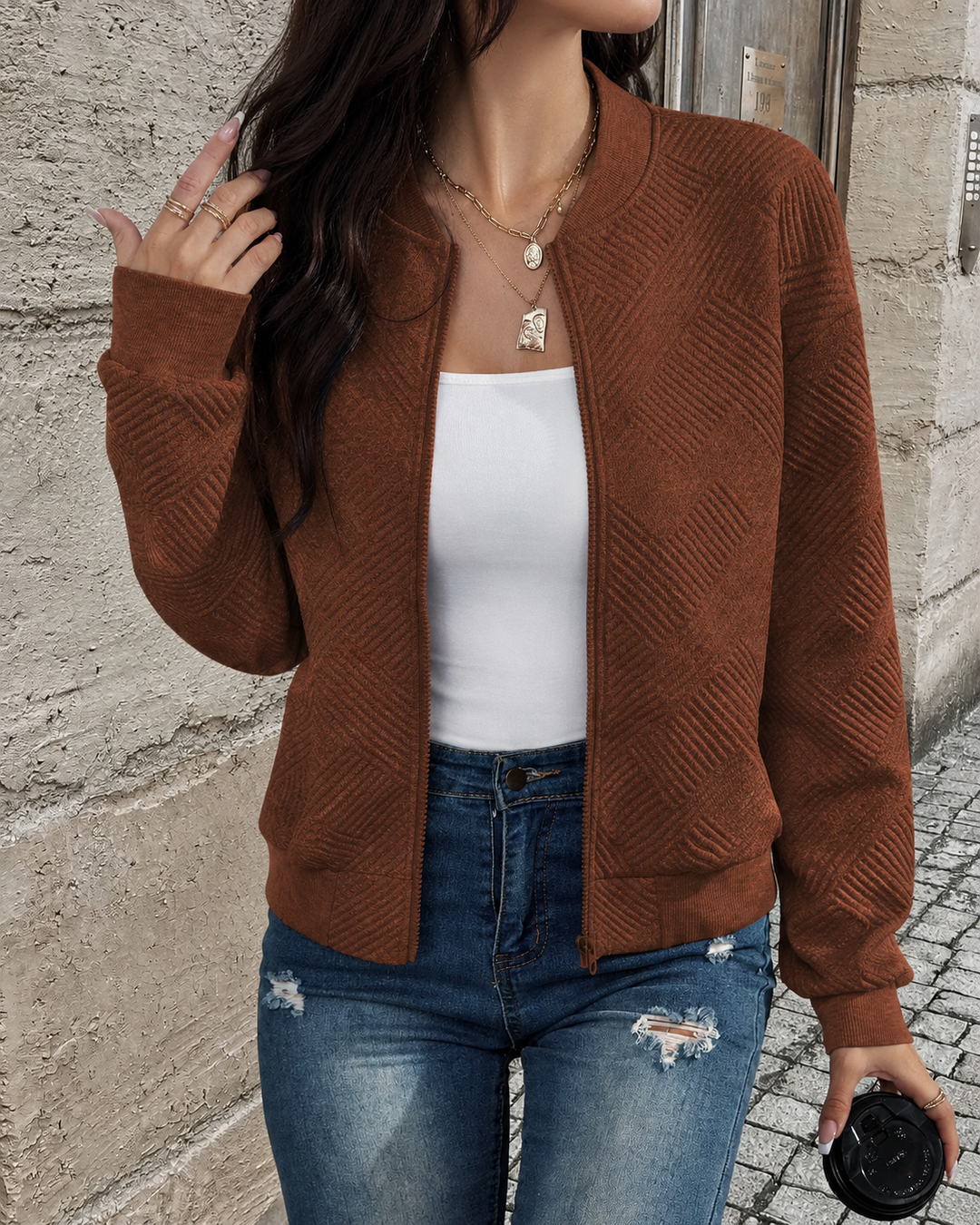 Women’s Structured Zip Up Bomber Jacket