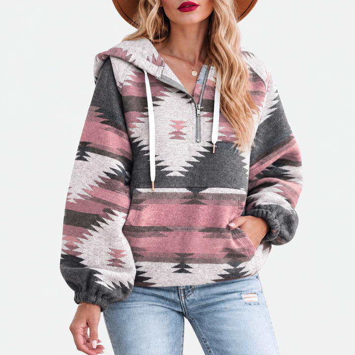 Women’s Oversized Quarter Zip Geometric Print Hoodie