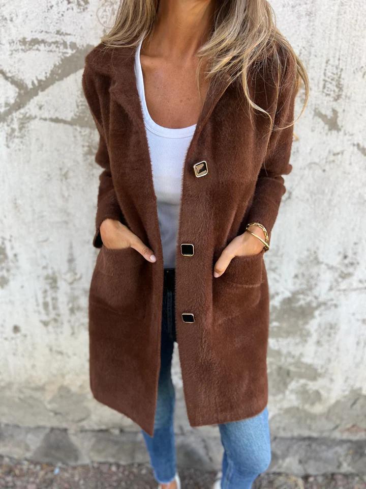 Women’s Long Sleeve Button Front Coat With Pockets