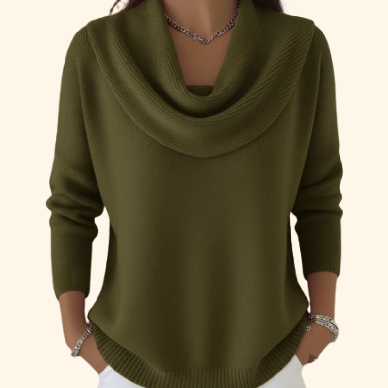 Women's Cowl Neck Long Sleeve Pullover Sweater