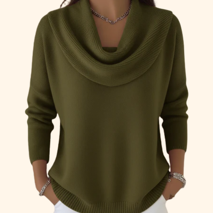 Women's Cowl Neck Long Sleeve Pullover Sweater
