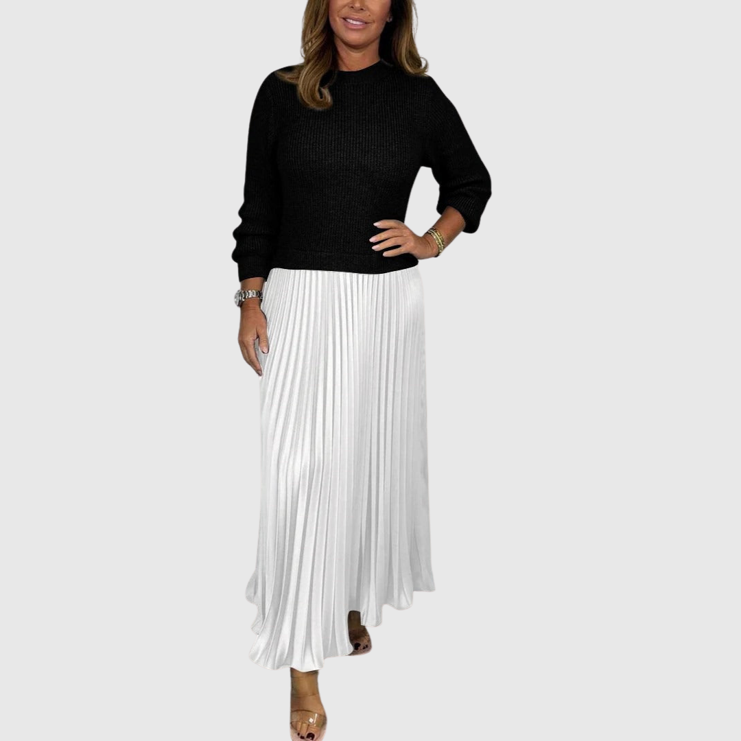 Women’s Two Piece Pleated Maxi Dress And Sweater Set