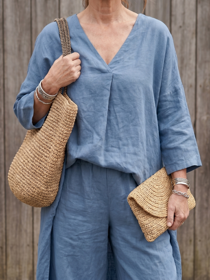 Women’s Loose Two Piece Tunic Top And Wide Leg Pants Set