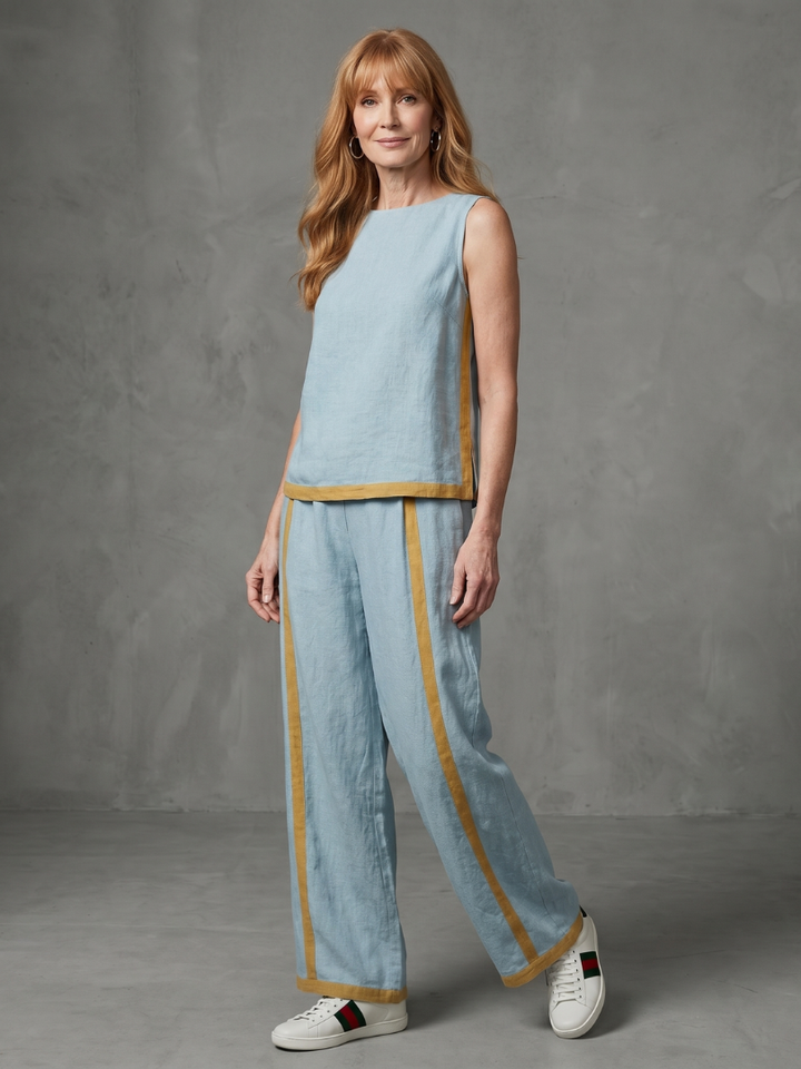 Women’s Sleeveless Wide-Leg Contrast Two-Piece Pants Set